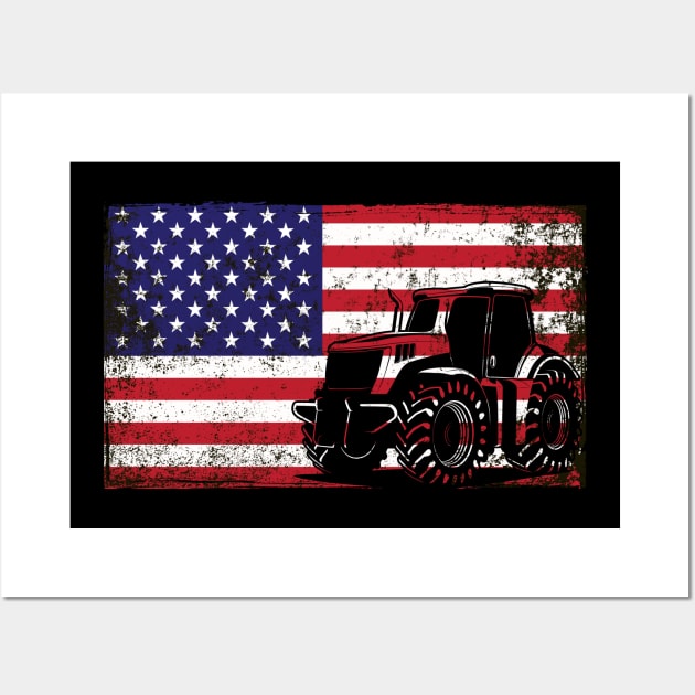 Tractor American Flag patriotic vintage farming Wall Art by DragonTees